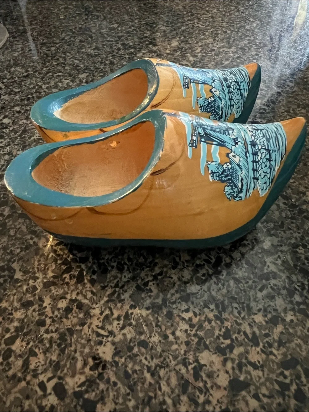 🦋 Minature Dutch Wooden Clogs in Teal and Natural Wood